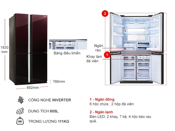 Tủ lạnh Sharp Inverter 605 lít SJ-FX688VG-RD