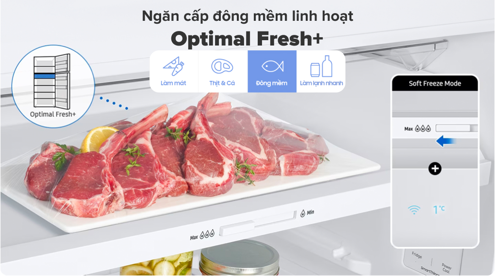 Tủ lạnh Samsung Inverter 305 lít RT31CB56248ASV - Ngăn cấp đông mềm linh hoạt Optimal Fresh 