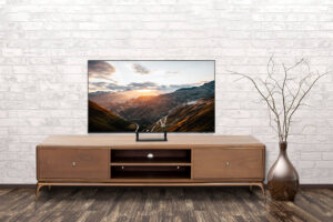 Empty interior of room with vase over brick wall background 3d rendering
